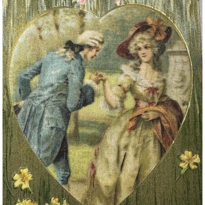 Antique  08 Edwardian Era Ephemera Valentine Postcard Courting Couple Embossed 2