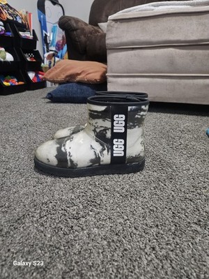 UGG Classic Clear Mini Marble Rain Boots Women s Size 8 Black White...