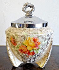 A J Wilkinson– Clarice Cliff Celtic Rose Preserve Jar & Silver Plate Lid – 1930s
