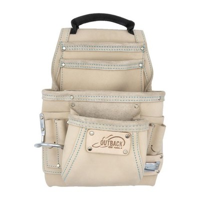 OX TOOLS Pro White Leather 10-Pocket Tool Pouch w/ Speed Square Pocket