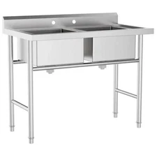 Heavy-duty Commercial Sink Stainless Steel 2 Compartment Free Standing Sink