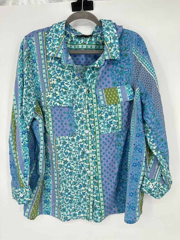 Fred David Womens Button Up Patchwork Top Size 2X… - image 1