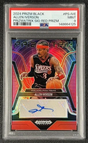ALLEN IVERSON PSA 9 2024-25 PANINI PRIZM BLACK #PS-IVE PRIZMATRIX AUTO RED 88/99
