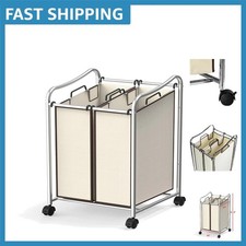 Modern 2-Bag Laundry Sorter Cart with Locking Wheels for Effortless Organization