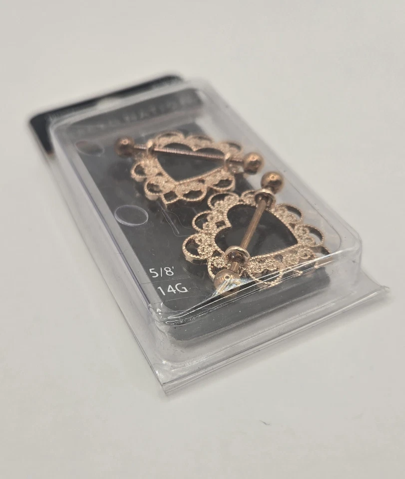 Pierced Nation Intricate Heart Nipple Rings 14G 5/8" Nipple Piercing Jewelry - Image 3 of 4
