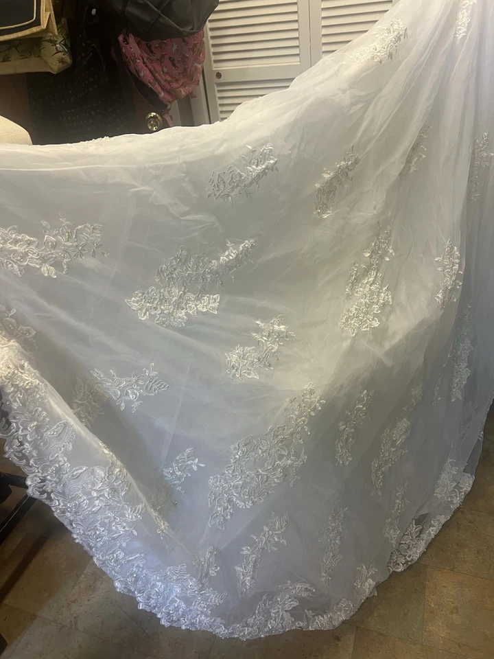 Precioso Vestido de Novia Etiqueta Privada Por G Adornado Tren Largo con Velo Talla 4 Foto 2 de 4