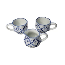 Miniature Creamer & Teacups Cobalt Blue White Tea Set Replacements Lot of 3