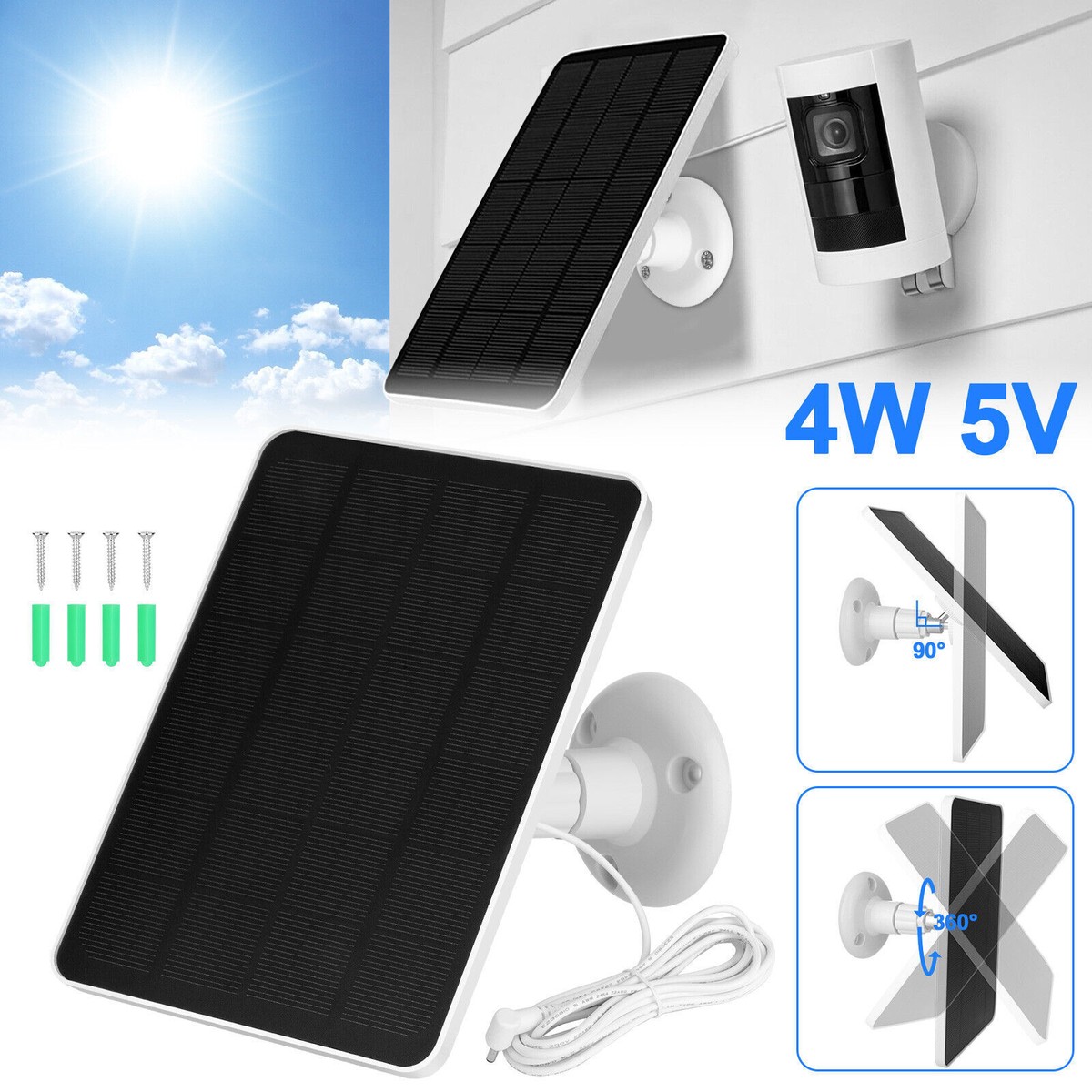4W 5V Waterproof Solar Panel Kit for Ring Spotlight Camera/Ring