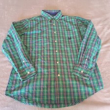 Chaps Mens Green Multicolor Medium Casual Button Up Dress Shirt
