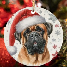 Merry Xmas Bullmastiff Dog Santa Snowflake Winter Christmas Ornament Gift Decor