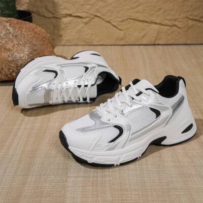 Women's Breathable Mesh Chunky Dad Shoes Sport Running Walking Sneakers White UK