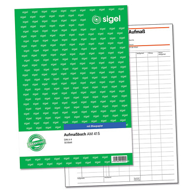 SIGEL Aufmaß Buch Formular  Vordruck 50 Blatt Selbstdurchschreibend A4 Block neu