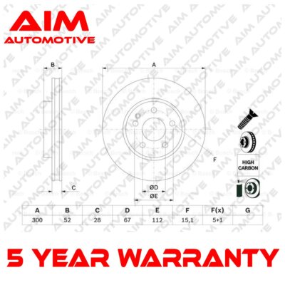 Brake Disc Front AIM Fits Mercedes Vito 2014-2024 MARCO POLO 2020-2024