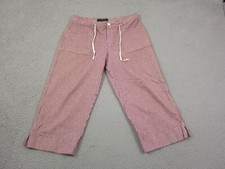 Vintage Lee Pants Womens 14 Red Striped Cropped Riveted Talon Zip 80s Drawstring