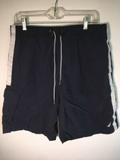 Men's Vintage Nautica Swim Shorts Mesh Lined Navy Blue Trunks Sz M white stripe