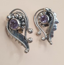 1 Paar Große Silber Natürlicher Amethyst Vintage Ohrstecker ca. 17 x 24 mm
