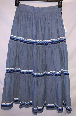 Women’s Jaeger Cotton Blue Long Skirt-Size 8- NWT! Made In Great  Britain-Pockets