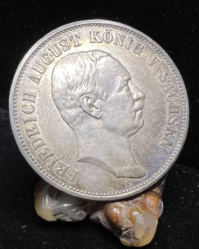 1914 E Germany Saxony 5 Mark - Friedrich August III - Nice Toning - World SIlver - Image 2 of 2
