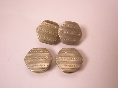 Hexagon Silver Tone Vintage Victor/Edwardian B&W KUMAPART Cuff Links snap
