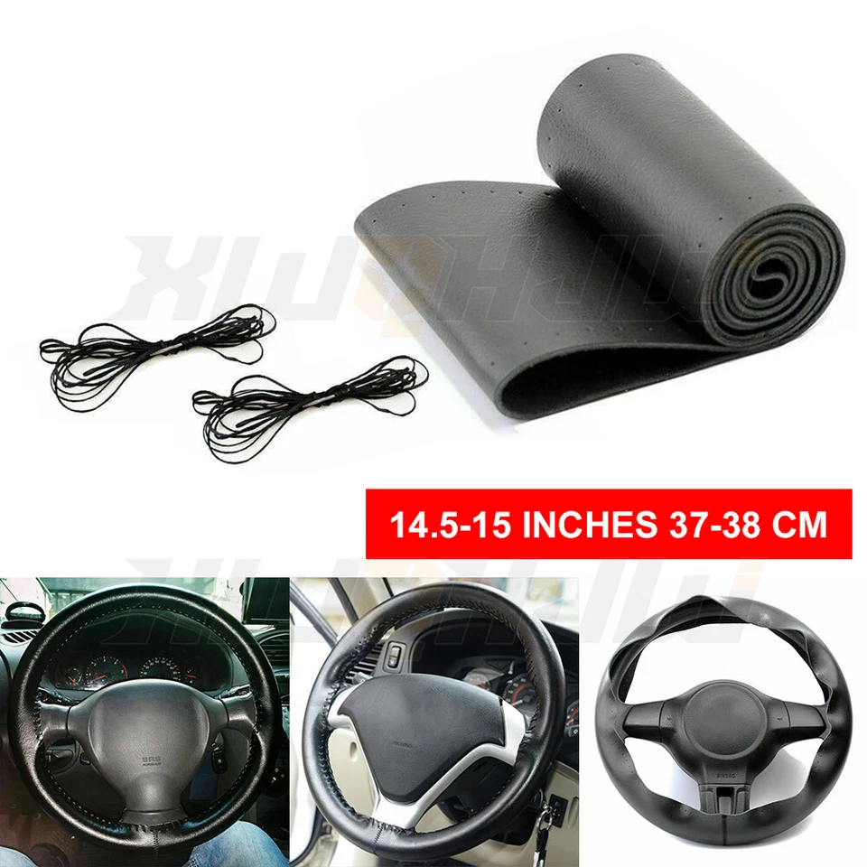 Capa de volante de carro couro genuíno para Land Rover Fashion 38cm preta 15" - Imagem 2 de 4