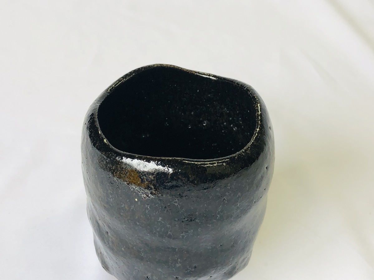 Y4617 CHAWAN Raku-ware tube signed box Japan antique tea ceremony