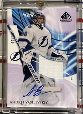 2020-21 UD SP GAME USED ANDREI VASILEVSKIY, #5, AUTO, JERSEY, PURPLE SER #02/15