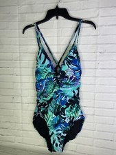 Aqua Green Ruched One Piece Swimsuit Swimwear Floral 674110 Womens Size XL 16-18