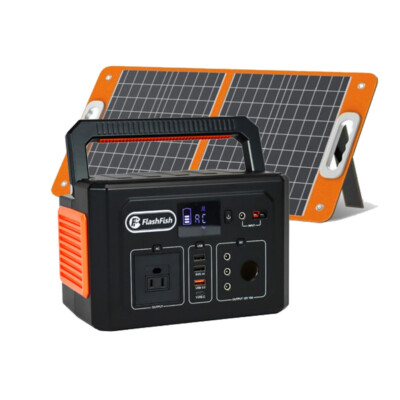 Flashfish Portable Power Station Generator 400Wh with 60W Foldable Solar Panel