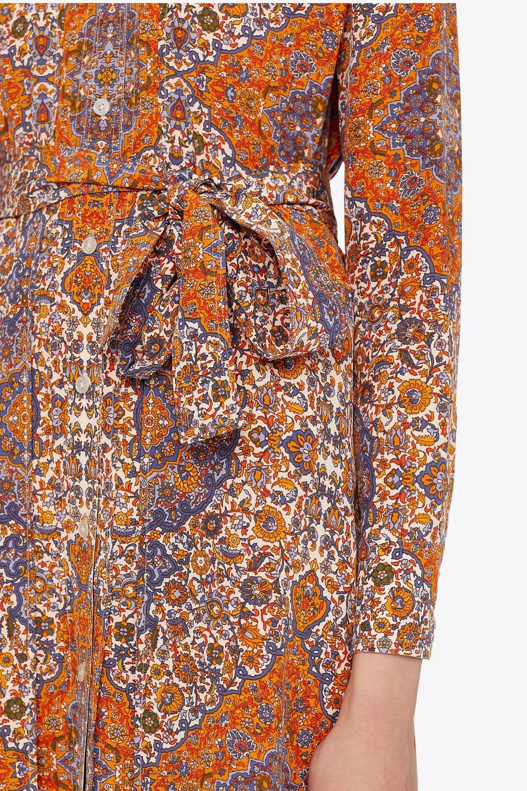 Abito camicia plissettato Tory Burch arancione sera stampa floreale taglia 8 nuovo