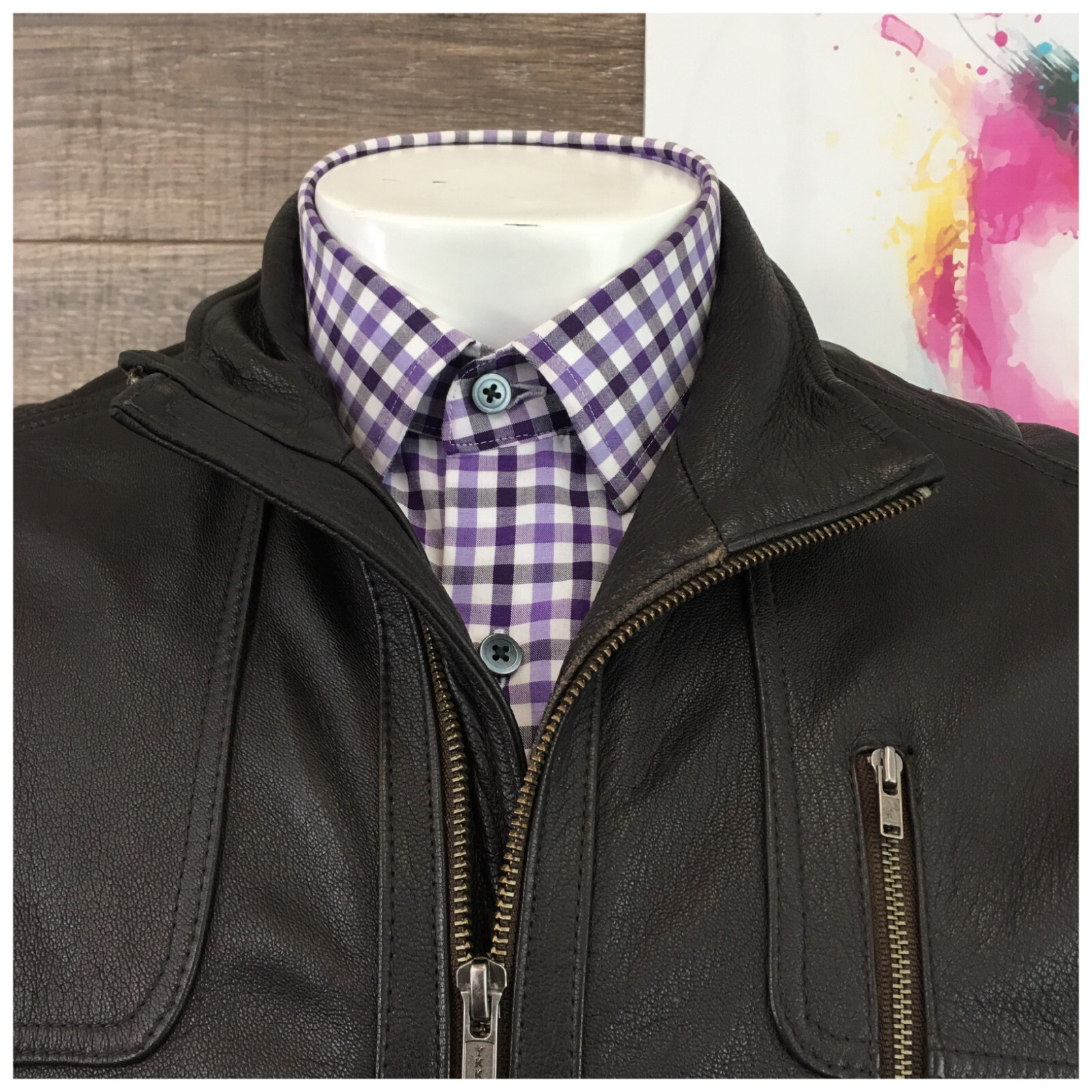 Basic Options Mens Leather Jacket Biker Size L Br… - image 3