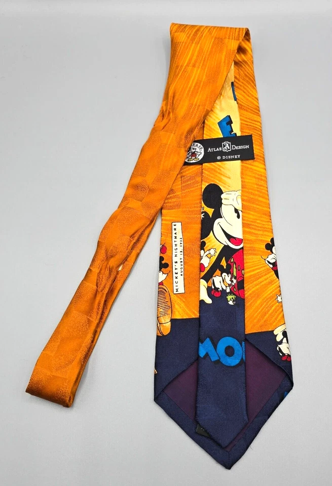 Corbata de cuello Mickey's Nightmare Atlas Design para hombre amarillo azul largo 56" ancho 3,75" Foto 4 de 4