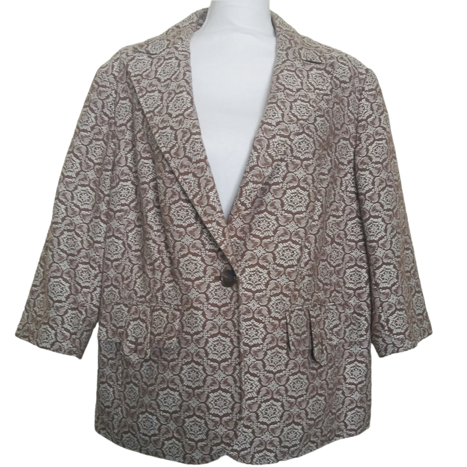 Worthington 22W Brown Cream Jacquard Single Button Blazer for Career Wear