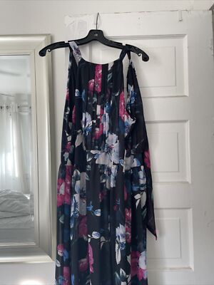 INC Black Pink Purple Floral Maxi Dress | eBay