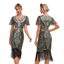 1920s Flapper Dress Vintage Sequin Fringed Great Gatsby Prom Women Party UK-*