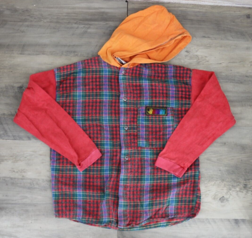 Chemise à capuche vintage à carreaux boutonnée gant pour grands garçons taille grande rouge orange - Photo 1 sur 8