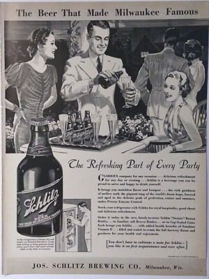 1937 vintage Schlitz beer print ad, the beer that made Milwaukee famous