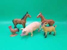 Farm Barn Animal Mini Figure Lot Horse Pig Goat  Rooster Toy Figurine Set Rare