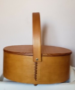 Vintage 1997 wooden sewing basket in good condition Honey Oak finish