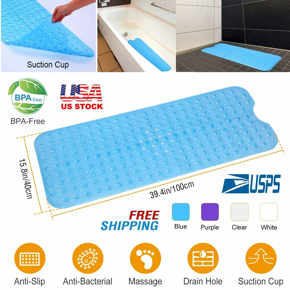 Bathtub Mat Non-Slip Rubber Shower Mat with Drain Holes Suction Cups, Quick  Drain Easy Cleaning, Bath Mat for Shower Tub & Shower Stall & Bathroom