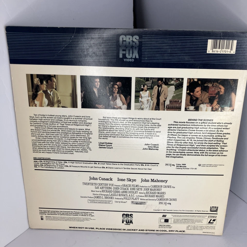 LASERDISC Say Anything starring John Cusack Ione Skye, Directed by Cameron Crowe - Imagem 4 de 4