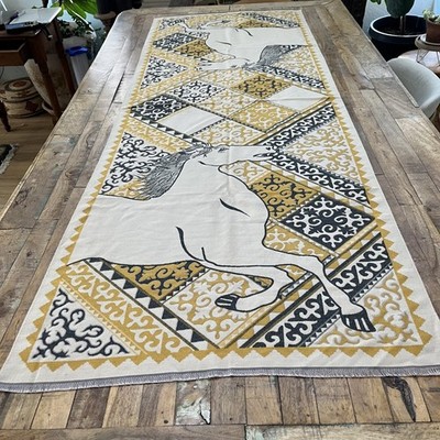 Scarf Yellow 73x26.5'' Large Shawl Reversible Horse Geometric