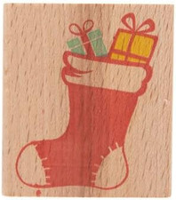 Christmas Wood and Rubber Stamp - 2 X 1.75 Inches Stocking 