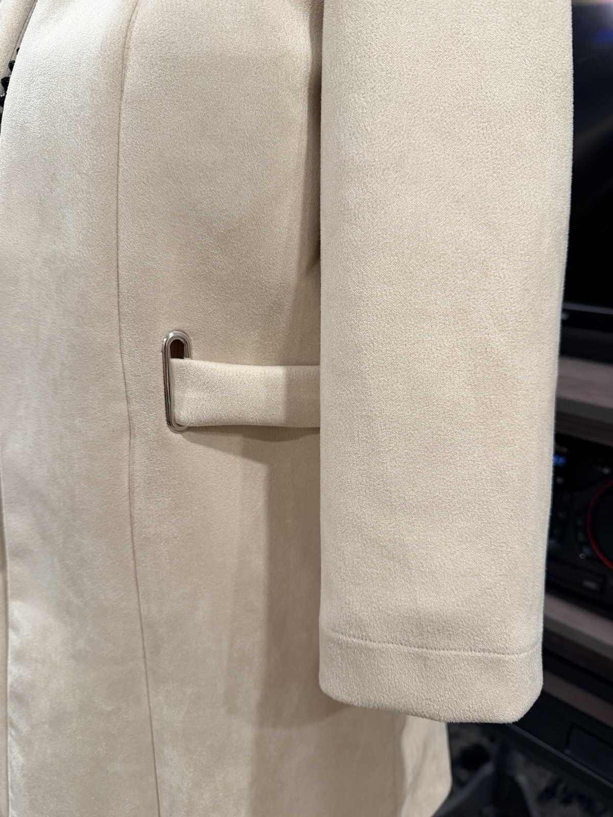 Messini Beige Open Front Collared Pockets Mid-Len… - image 2