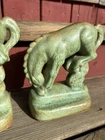 Vintage 5 1/2" Tall Frankoma Art Pottery Horse/Charger Bookends - Green Matte