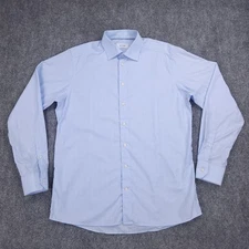 Eton Shirt Mens 43 17 Blue Plaid Contemporary York Button Up Cotton Dress *