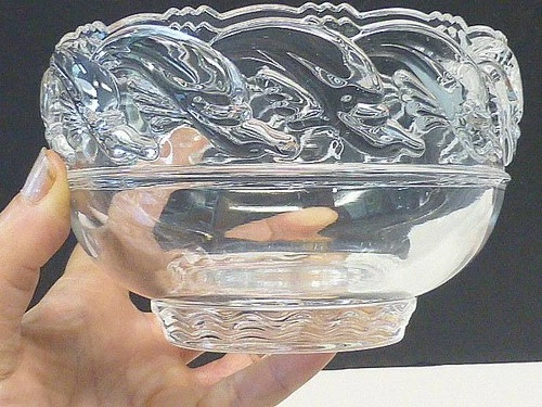 Tiffany & Co Dolphin Crystal  Art Glass Pedestal Bowl Signed Modern 5” Vintage