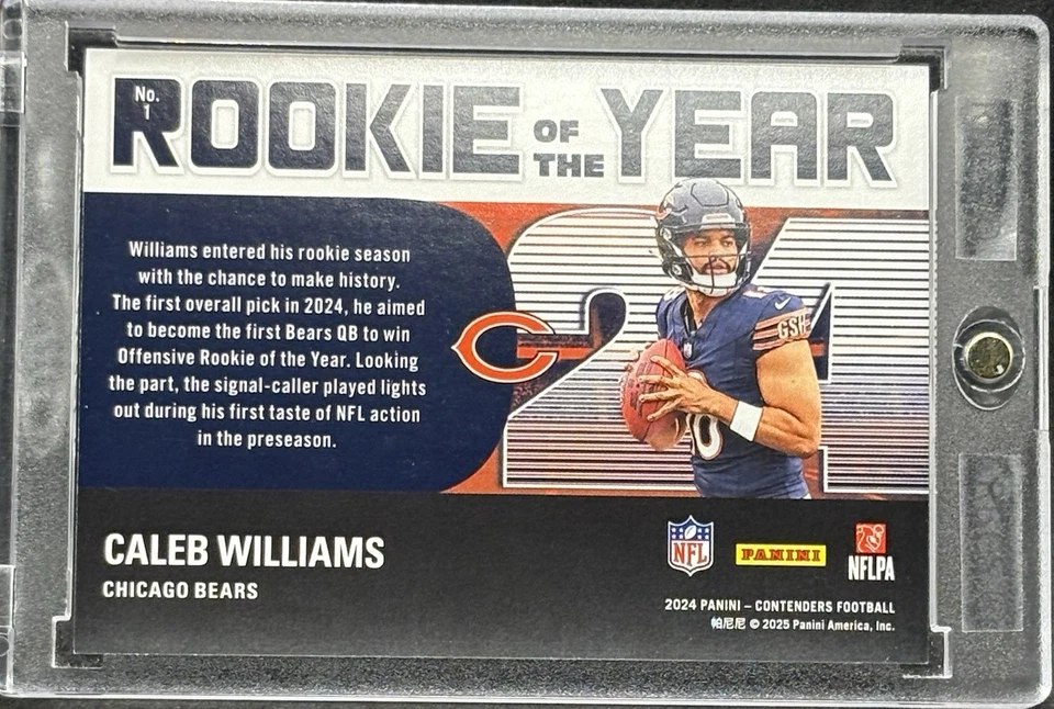 Tarjeta de inversión refractor brillante novato Caleb Williams RARA PANINI BEARS COMO NUEVA Foto 2 de 2