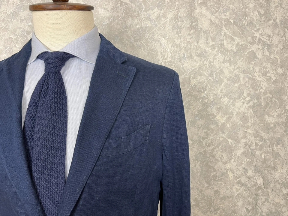 Blazer de verano italiano Lardini azul jersey lino sin forro bolsillos parche 42, EU 52 Foto 4 de 4