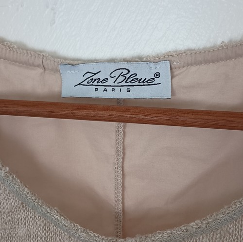 Vintage French Zone Midikleid blau Strick Rüschen Tunnelzug M beige - Bild 2 von 11
