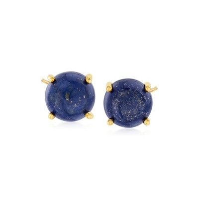 Ohrstecker 18 Karat gelb plattiert über Sterlingsilber 8 mm rund Lapis Edelstein